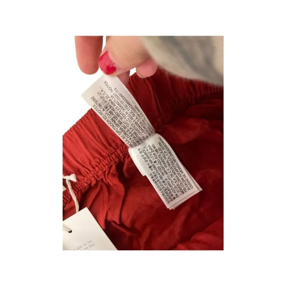 Zara Womens Linen Beaded Drawstring Ankle Pants linen XL Brick Red 8668/383 NWT